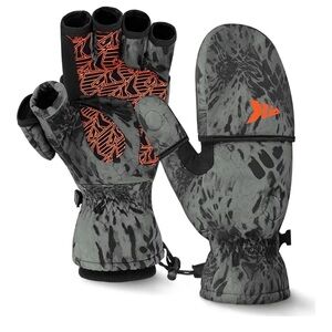Camouflage Convertible Mittens with Orange Accents
